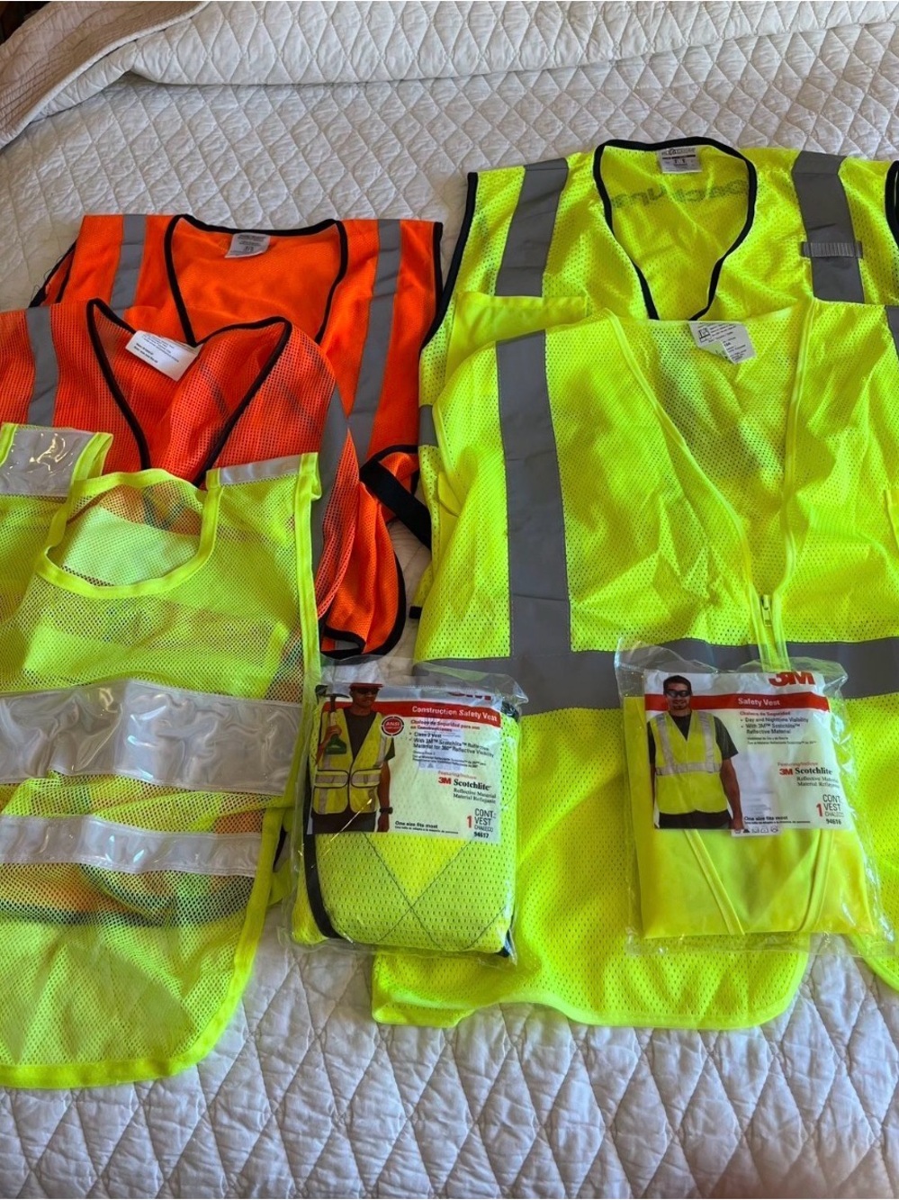 High-Visibility Safety Vests - Yellow & Orange Reflective lot of 7 assortment